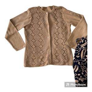 Crochet Cardigan Sweater Tan